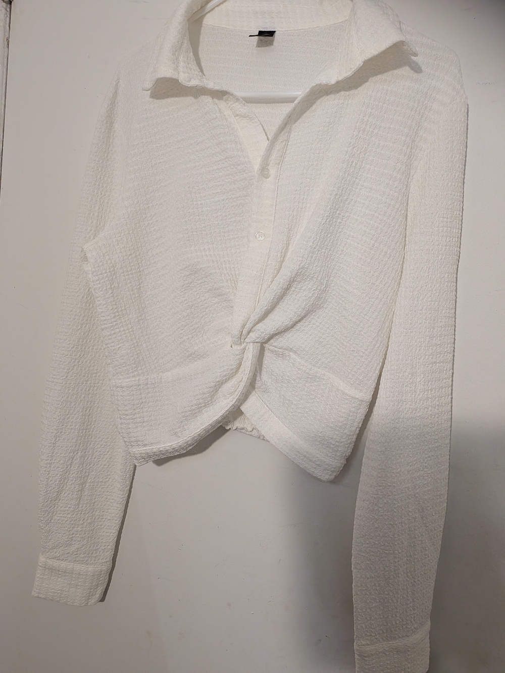 Crisp White Button-Down Twist Front Long Sleeve Shirt
